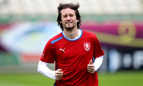 Záloník Tomá Rosický na tréninku reprezentace ped tvrtfinále mistrovství