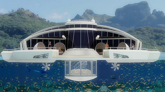 Boní pohled na plovoucí hotel Solar Floating Resort s podvodní prosklenou