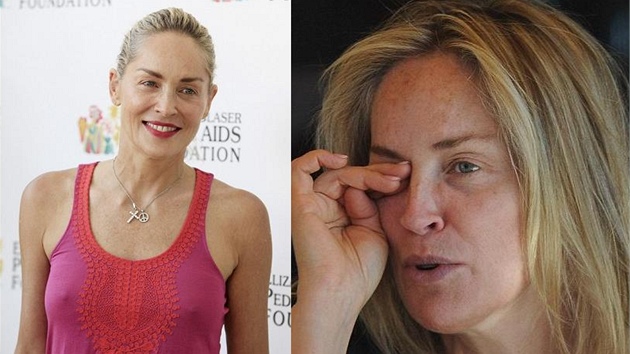 Sharon Stone bez podprsenky a make-upu