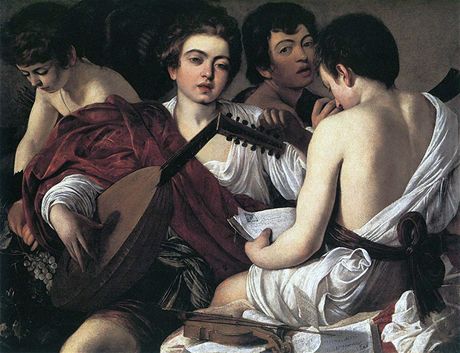 Obraz Muzikanti, který Caravaggio namaloval v letech 1595 a 1596. V