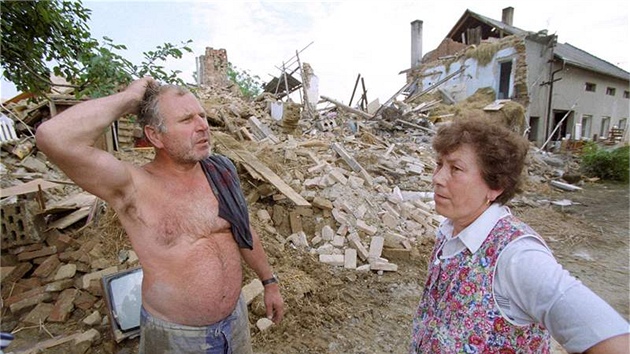 Znien Troubky na Perovsku pi povodnch v roce 1997.