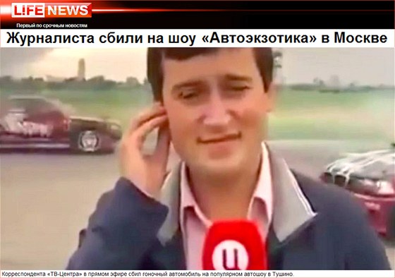 Reportéra ruské televize v pímém penosu srazilo auto.