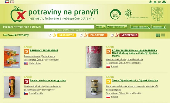 Stát spustil web upozorující na nevyhovující potraviny.