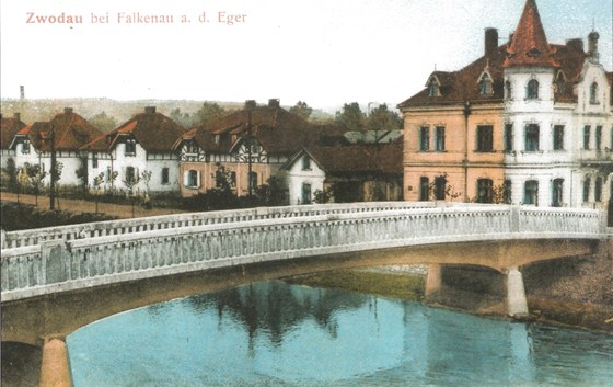 Most ve své pvodní podob. Pohled na dlnickou kolonii z roku 1906 a na