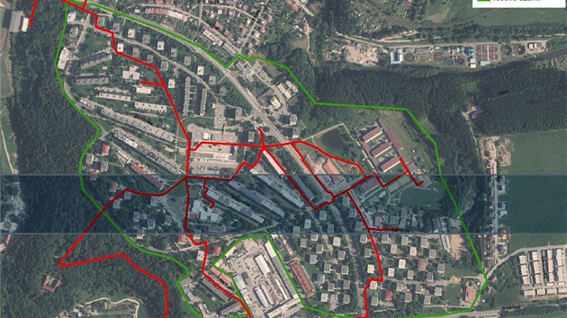 Mapa, kudy by na jihlavskm sdliti Bezinky mly vst nov bezbarirov trasy pro p.