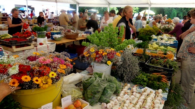 Na trhu v Hvzu se prodv zelenina i kvtiny.