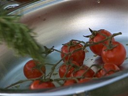 Cherry rajtka opete na troce olivovho oleje; pitom je jet mete...
