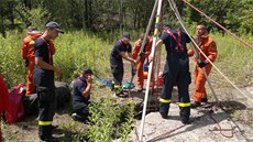 Hasii vytáhli zranného mue pomocí trojnoky a kladkostroje. (20. ervence