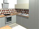 Dominantnm prvkem v kuchyni je lamintov obklad s vraznmi geometrickmi