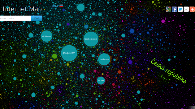 Mapa internetu zahrnuje 350 000 nejvtích stránek svta. Zelené planetky
