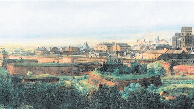 Pohled na jihozpadn stranu opevnn Olomouce zachytil v roce 1895 na obraze L. E. Petrovits.