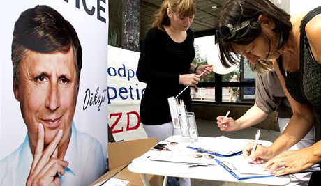 Dobrovolníci shánjí podpisy ke kandidatue Jana Fischera.