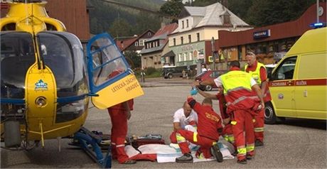 Spolupráce letecké a pozemní záchranné sluby ve Velké Úp (17. 8. 2012)