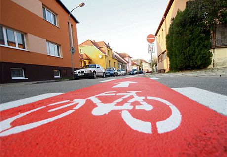 Zizovat oddlené pruhy pro cyklisty je v mnoha mstech bné. Obyvatelm nkolika bytovek se v Havlíkov Brod nelíbí, e by tento cyklopruh ml dostat chodník ped jejich domy. Ilustraní snímek