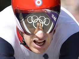 Olympijské kruhy se odráejí v pilb britského cyklisty Bradleyho Wigginse....