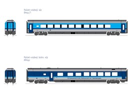 Souprava railjet v barvch eskch drah.