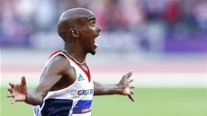 Mohamed Farah se raduje ze zlata z bhu na 5000 metr na olympiád v Londýn