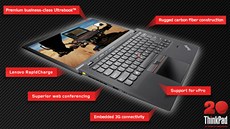 Ultrabook Lenovo ThinkPad X1 Carbon má tělo z uhlíkových vláken. Ultrabook Lenovo ThinkPad X1 Carbon má tělo z uhlíkových vláken.