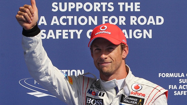 POLE POSITION. Jenson Button, vtz kvalifikace na Velkou cenu Belgie.
