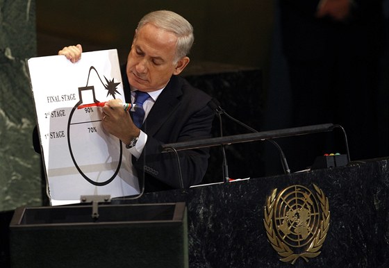 Izraelský premiér Benjamin Netanjahu upoutal pozornost Valného shromádní OSN