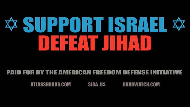 Text protiislmskho plaktu, kter Americk iniciativa na obranu svobody nechala vyvsit v newyorskm metru (25. zr 2012)