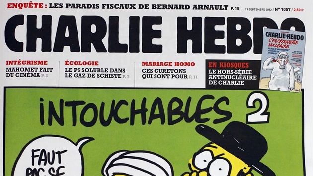 Malvky. kter natvaly muslimy. Karikatury proroka Mohameda na strnkch francouzskho satirickho listu Charlie Hebdo.