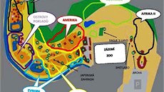 Mapka rozdlení jihlavské ZOO na "Zoo pti kontinent".