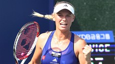 Caroline Wozniacká se raduje z postupu do finále turnaje v Soulu. Caroline Wozniacká se raduje z postupu do finále turnaje v Soulu.