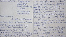 Dopis, který poslala Barbara Richardsová z Jiní Austrálie malé Jasmine do