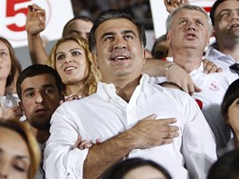 Gruznsk prezident Michail Saakavili bhem pedvolebnho mtinku na