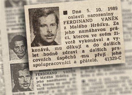 Inzerát k narozeninám Václava Havla alias Ferdinanda Vaka