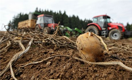 Kombajn skípl enu v oblasti stehna. Museli ji vyprostit hasii. Ilustraní snímek