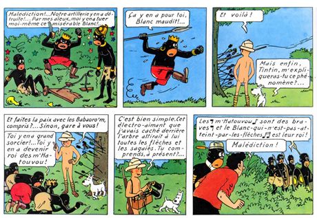 Ukázka z francouzského vydání komiksu Tintin v Kongu