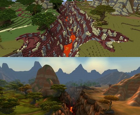 Svt on-line hry World of WarCraft (dolní obrázek) ve he Minecraft (horní