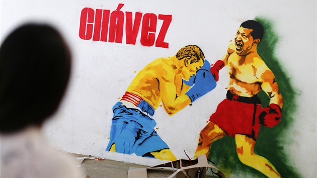 Graffiti podporujc venezuelskho prezidenta Huga Chveze v Caracasu (25. z 2012)