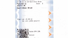 Jízdenka na toaletu na nádraží v Havlíčkově Brodě. Jízdenka na toaletu na nádraží v Havlíčkově Brodě.