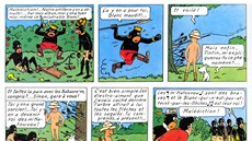 Ukázka z francouzského vydání komiksu Tintin v Kongu