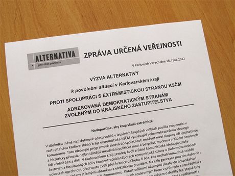 Výzva Alternativy proti spolupráci s extrémistickou stranou KSM adresovaná