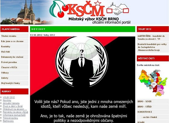 Napadené webové stránky brnnské KSM