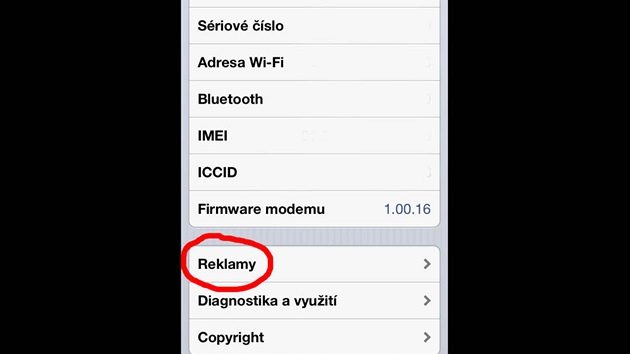 Jak vypnout sledovn v iOS 6: Sjedeme dol na poloku Reklamy.