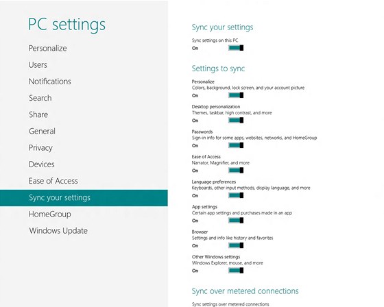 Windows 8 - synchronizace nastaven