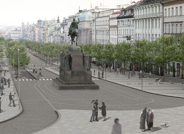 Takhle by mlo vypadat Václavské námstí po návratu tramvajové trat.