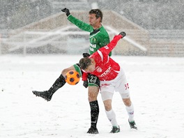 Navzdory snhové nadílce se v Sokolov odehrál zápas 2. fotbalové ligy, kam...