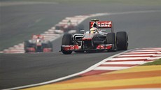 Lewis Hamilton  ze stáje McLaren na trati Velké ceny Indie formule 1. 