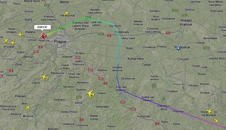 Trajektorie letu A380 ped neplnovanm pistnm v Praze