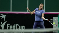 TEST. Petra Kvitová na tréninku ped fedcupovým finále.