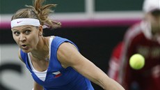 Lucie afáová bhem finále Fed Cupu proti Srbce An Ivanoviové.