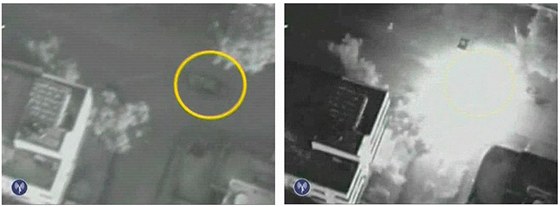 Kombinace snímk ukazuje explozi auta velitele ozbrojeného kídla radikálního...