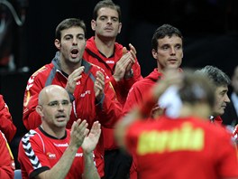 POJ. panlská lavika povzbuzuje ve finále Davis Cupu Davida Ferrera. 