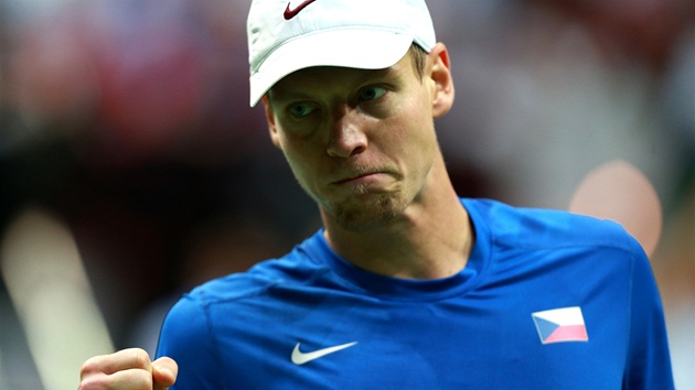 DOBE. Tomá Berdych po vítzném míi v utkání proti Davidu Ferrerovi.